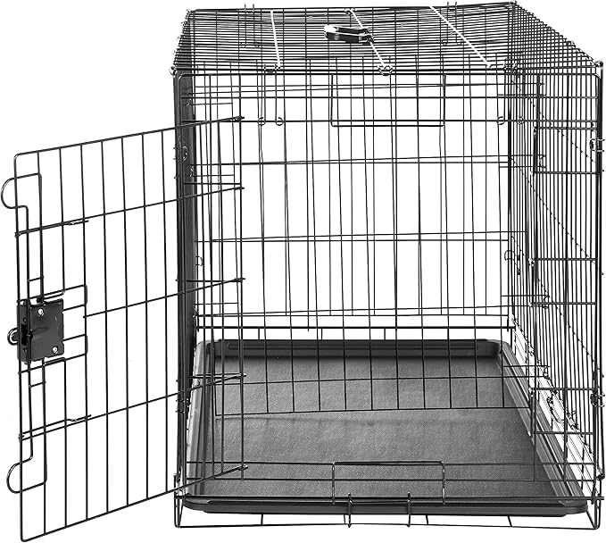 Amazon Basics Portable Metal Wire Dog Crate with Removable Tray, Single Door with Divider Panel, Foldable, Collapsible, Easy to Assemble & Clean, 36" x 23" x 25", Black