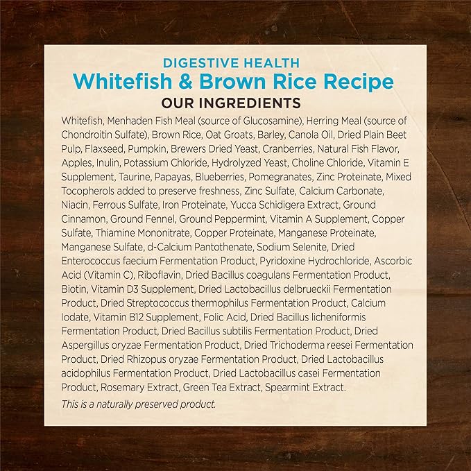 Wellness CORE Digestive Health Adult Dry Dog Food, Wholesome Grain Kibble, Sensitive Stomach, Natural, High Protein, Chicken Free, Whitefish and Brown Rice Recipe, 22 lb Bag