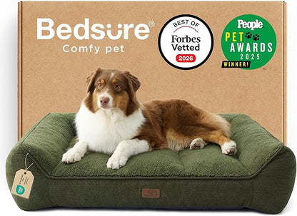 Bedsure SupportMax™ Orthopedic Dog Beds Large Sized Dog - As Seen on TV Extra Thick Supportive Large Dogs Bed with Waterproof Washable Cover, L Plus Comfort Pet Sofa with Soft Sherpa, Green, 38"
