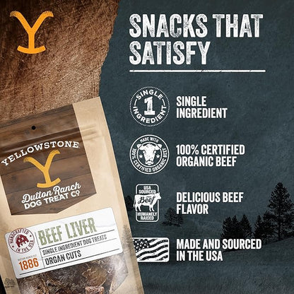 Yellowstone Limited Ingredient Dog Treats Beef Liver - Healthy Dog Treats Made in USA - Air Dried Beef Collagen Dog Jerky Treats - Crunchy & Chewy Dog Treats - Beef Dog Treats Jerky - 4 oz