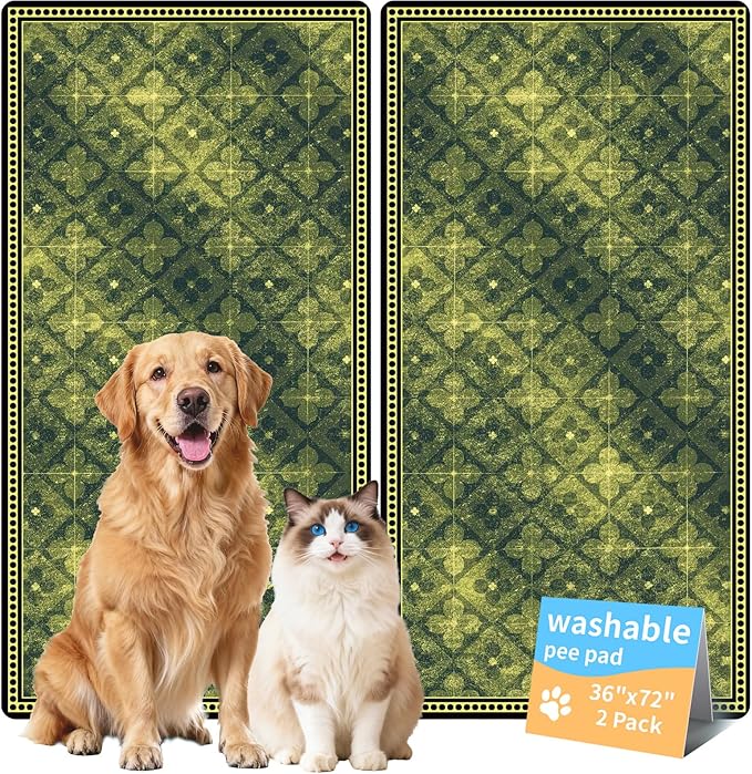 Washable Pee Pads for Dogs, Reusable Puppy Potty Training Pads, Ultra-Absorbent Thick Waterproof Leak-Proof Non-Slip Pads & Mat for Crate, Playpen, Floor, Whelping & Housebreaking , 2 Pack 36"x72"