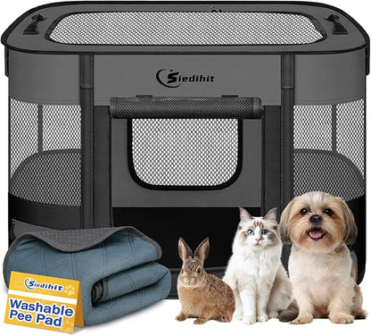 Dog Playpen,Cat Pet Puppy Pen,Portable Playpens for Dogs Indoor Outdoor Travel Camping Use,Foldable Dog Kennel Tent Crate for Rabbit Small Animals with Carrying Case (Dark Grey with Pad, Small)