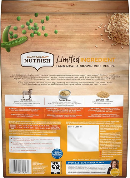 Rachael Ray Nutrish Limited Ingredient Diet Lamb Meal & Brown Rice Recipe, Lamb Meal & Rice, 6.00 Pound (Pack of 1) (Packaging Design May Vary)