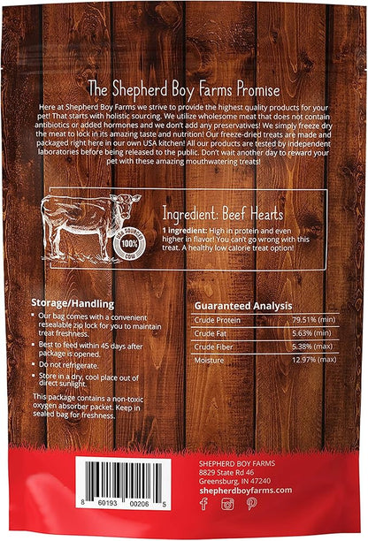 Shepherd Boy Farms Freeze Dried Dog and Cat Treats, Beef Heart, All Natural Single Ingredient Freeze-Dried Dog Treat & Snacks, Made in USA, High Protein, Essential Nutrition of Raw Food, 3oz