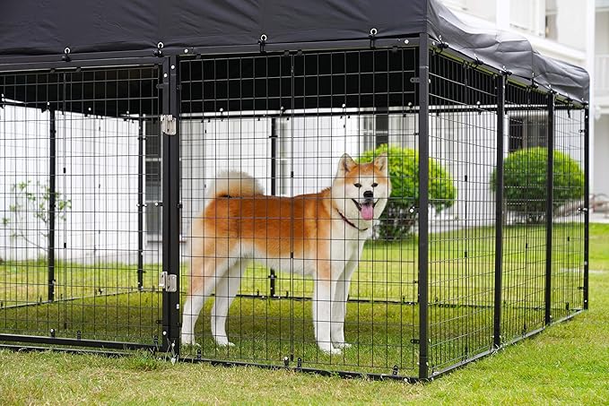 Petony 354" x 118" Large Outdoor Dog Enclosure,Heavy Duty Dog Cage with Roof,Galvanized Steel Dog Kennel Fence with Double Safety Locks