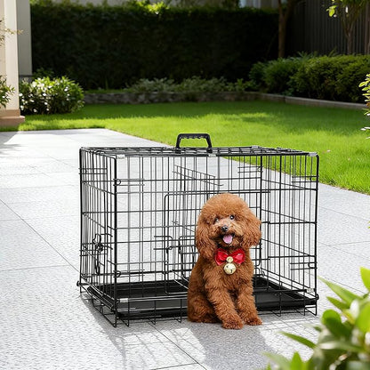 FDW 24-Inch Dog Crate Pet Cage with Metal Folding Design Plastic Tray Indoor Outdoor Dog Kennel Cage for Small Dogs,Dark Black