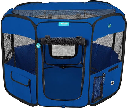 Deluxe Premium Pet Dog Playpen Portable Soft Dog Exercise Pen Kennel with Carry Bag for Dogs, Cats, Kittens, and All Pets (Medium, Blue)
