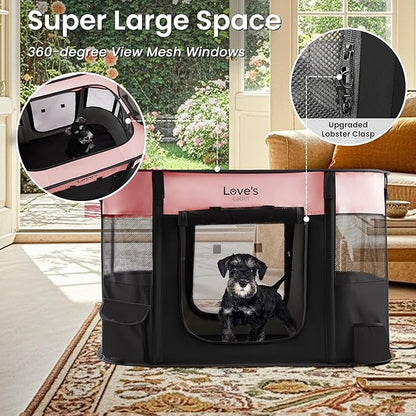Love's cabin Pet Puppy Dog Playpen, Medium Dog Tent Crates Cage Indoor/Outdoor, Portable Exercise Playpen for Cat, Foldable Pop Up Dog Kennel Playpen with Carring Case (M, Pink)