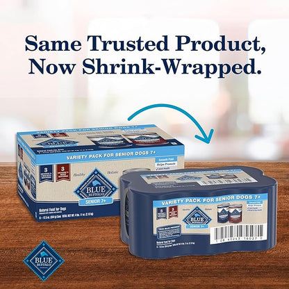 Blue Buffalo Homestyle Recipe Senior Wet Dog Food, Made with Natural Ingredients, Beef Dinner and Chicken Dinner, Variety Pack, (12.5-oz Cans, 3 of Each Flavor)