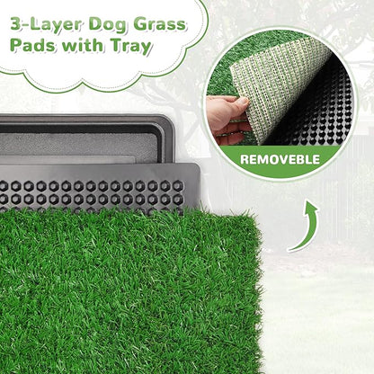 Generic 30" x 20" Dog Grass Pad with Tray, 3-Piece Washable Artificial Grass Pee Pad for Dogs, Large Indoor/Outdoor Pet Toilet
