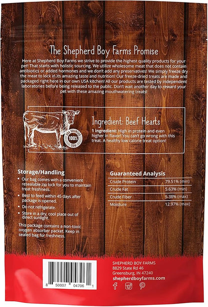 Shepherd Boy Farms Freeze Dried Dog and Cat Treats, Beef Heart, All Natural Single Ingredient Freeze-Dried Dog Treat & Snacks, Made in USA, High Protein, Essential Nutrition of Raw Food, 8oz
