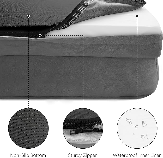 Orthopedic Dog Bed with Sides - Dog Sofa Beds for Small Dogs, Supportive Foam Pet Couch Bed with Washable Removable Cover, Waterproof Lining and Non-Slip Bottom, Grey - S