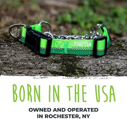 Mighty Paw Martingale Dog Collar 2.0 | Trainer Approved Limited Slip Collar with Stainless Steel Chain & Heavy Duty Buckle - Modified Cinch for Gentle & Effective Pet Training - S/M, Green