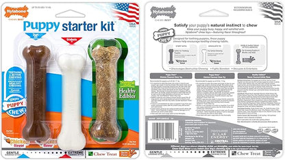 Nylabone New Puppy Starter Kit, 5 Chew Toys and 1 Natural Treat for Puppies, Multi Color, Bacon & Chicken Flavor, Small Dogs - Up to 25 lbs., 6 Pack