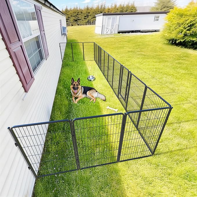 FXW Rollick Unleashed Dog Playpen for Indoor, Yard, RV Camping, 45 inch 16 Panels Dog Pen with Anchor Kit (4 Packs) for Large Dogs, Black│Patented