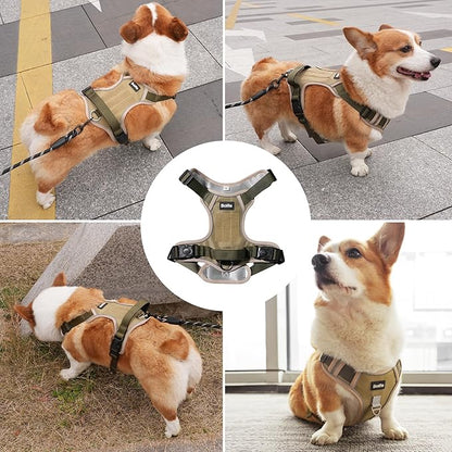 Small Dog Harness, Heavy Duty Tactical No-Pull Reflective Harness & Collar Set — Secure, No Choke, Easy On and Off Pet Vest, Adjustable Dog Vest with Breathable Padded for Walking Hiking Training