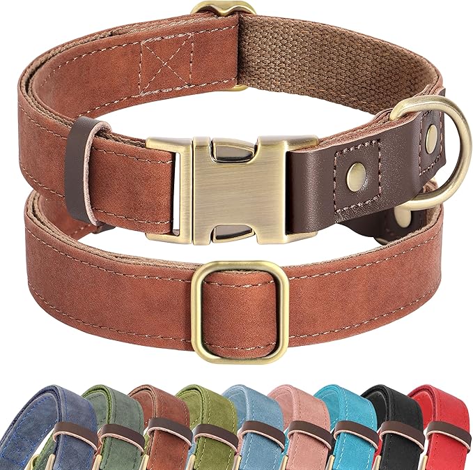 Didog Soft PU Leather Dog Collar for Large Dogs,Classic Adjustable Wide Dog Collars with Quick Release Metal Buckle,Easy Clean and Comfortable,Reddish Brown,XL Neck 20-27", Width 1¼"