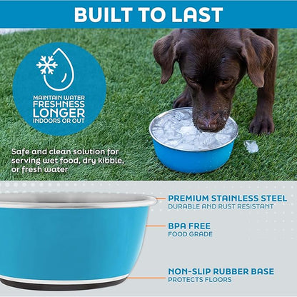 Master Pet Supply Stainless Steel Dog Bowls Set of 2 (16 Oz Each) with Non-Slip Rubber Base - Black Velvet - Basic Dog Food Bowl Water & Food Bowls for Small Medium Large Dogs & Cats, Metal Dish