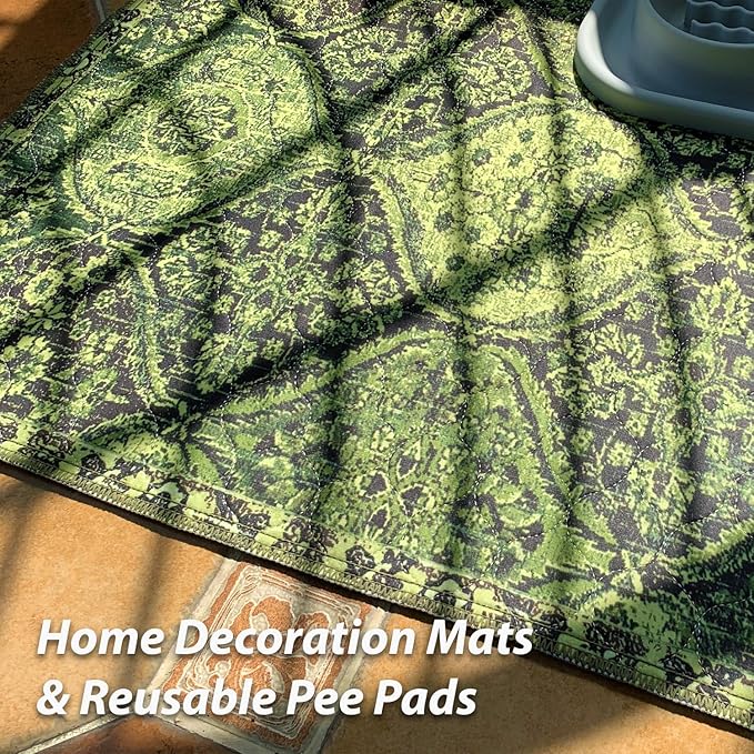 nunubaby 4PACK Washable Pee Pads for Dogs, Stylish, Non-Slip and Leak-Proof Pee Pads. Reusable Potty Pads for Dogs for Crates and Floors.(Green/Multi, 18" x24" )
