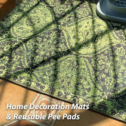 nunubaby Washable Pee Pads for Dogs, Stylish, Non-Slip and Leak-Proof Pee Pads. Reusable Potty Pads for Dogs for Crates and Floors.(Green/Multi, 24" x48" )