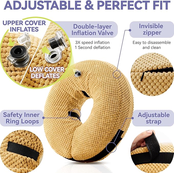 Loflaze Inflatable Dog Cone Collar - Dog Neck Donut Cone Collar Alternative After Surgery - Soft Cone for Large Medium Small Dogs Cats - Alternative Recovery E Collar (Yello, XXL)