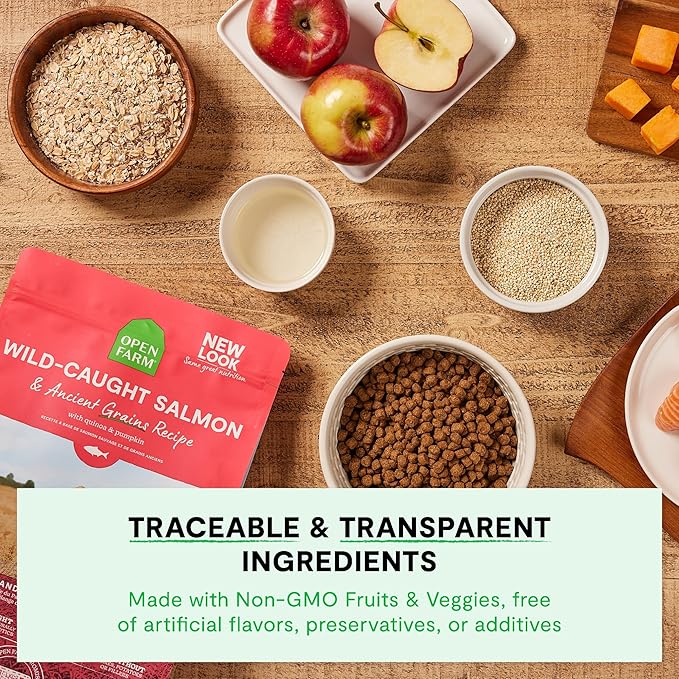Open Farm, Ancient Grains Dry Dog Food, Protein-Rich & Nutrient Dense, 90% Animal Protein Mixed with Non-GMO Fruits, Veggies and Superfoods, Grass-Fed Beef Recipe, 22lb Bag