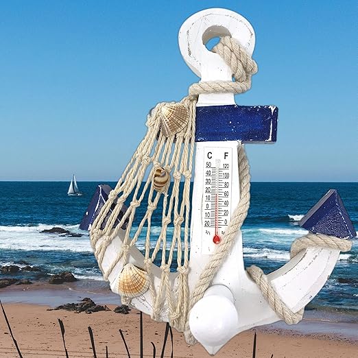 Anchor Thermometer with a Knob for Hanging - Nautical Wall Temperature Gauge - Home - Beach House - Lakeside Cabin - 5.875" H X 4.75" W
