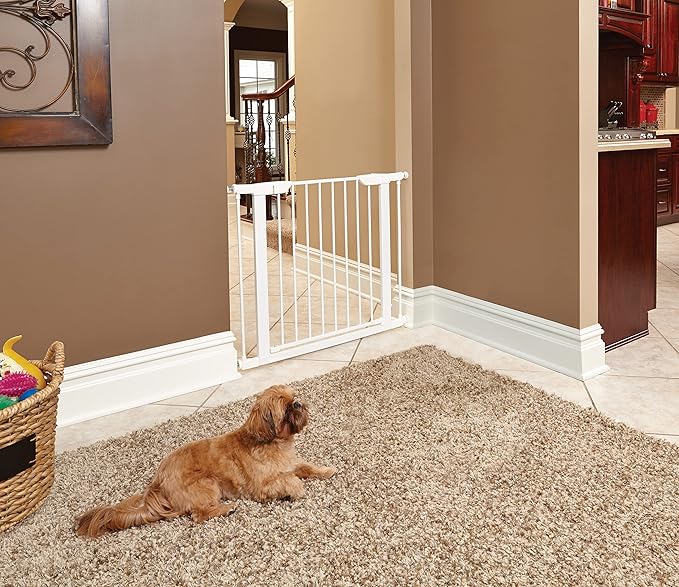 MidWest Homes for Pets 39-Inch High Walk-Thru Pressure Mounted Steel Dog Gate, Expands to 38 Inches Wide, Includes 3-inch Extensions, White