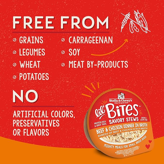 Stella & Chewy's Lil Bites Savory Stews for Small Breeds Beef & Chicken Dinner in Broth, 2.7 oz. Cups (Pack of 12)
