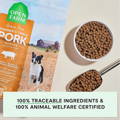 Open Farm, Grain-Free Dry Dog Food, Complete & Balanced Kibble, Sustainably & Ethically Sourced Ingredients, Non-GMO Veggies & Superfoods to Support Overall Health, Pork Recipe, 4lb Bag
