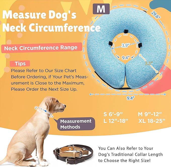 Big Ant Protective Inflatable Collar for Dogs and Cats, Soft Cone for Dogs After Surgery, Dog Neck Donut Collar, Dog Cone Collar Soft Pet Recovery Collar Does Not Block Vision E-Collar (Medium, Blue)