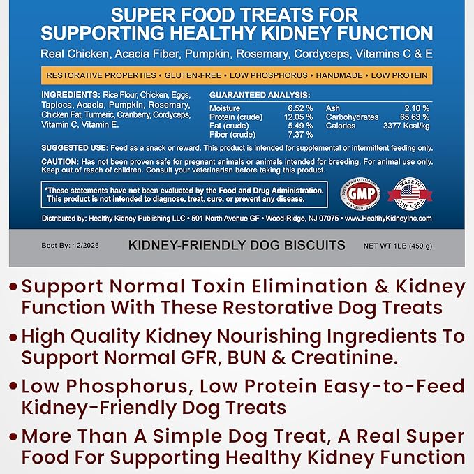 Kidney Restore Chicken Dog Treats for Kidney Support. Low Protein Supports Kidney Health. Kidney Function Treats for Kidney Dog Diet