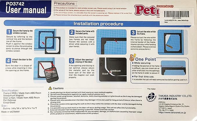 TAKARA INDUSTRY Pet Dog Door for Screens, Medium/Large