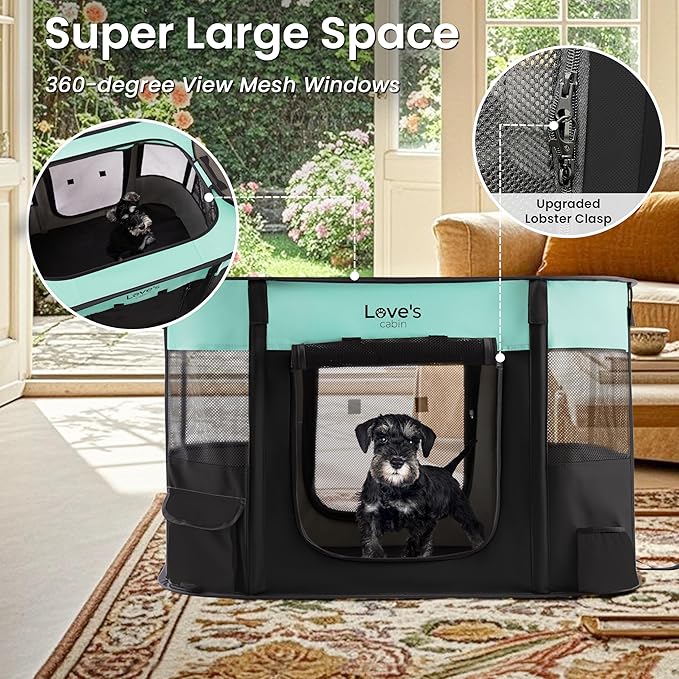 Love's cabin Pet Puppy Dog Playpen, Large Dog Tent Crates Cage Indoor/Outdoor, Portable Exercise Playpen for Dog and Cat, Foldable Pop Up Dog Kennel Playpen with Carring Case (L, Green)
