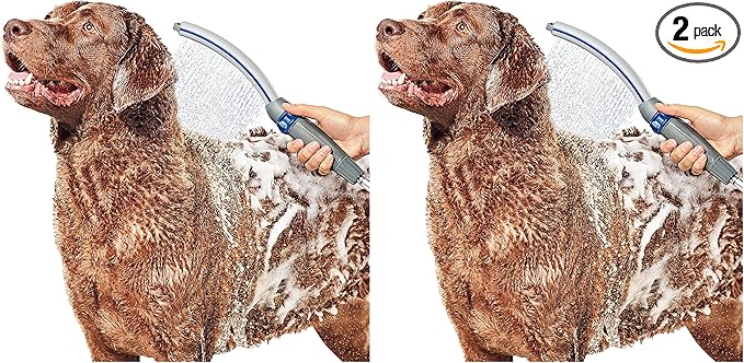 Waterpik Pet Wand Pro Dog Shower Attachment for Fast and Easy Dog Bathing and Cleaning,Indoor-and Outdoor Sprayer Includes 8-Foot Flex Hose,Blue/Grey,PPR-252E,(Pack of 2)