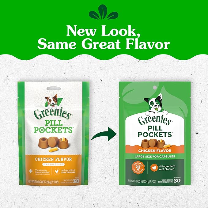 Greenies Pill Pockets for Dogs Large Size, Soft Dog Treats, Chicken Flavor, 7.9 oz. Pouch (30 Treats)