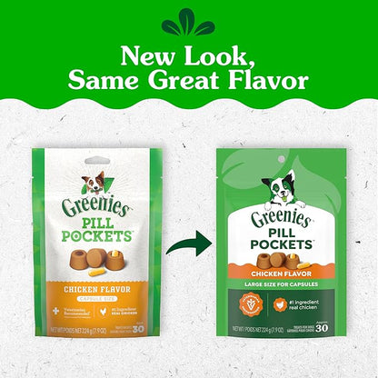 Greenies Pill Pockets for Dogs Large Size, Soft Dog Treats, Chicken Flavor, 7.9 oz. Pouch (30 Treats)