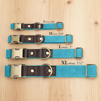 Didog Soft PU Leather Dog Collar for Large Dogs,Classic Adjustable Wide Dog Collars with Quick Release Metal Buckle,Easy Clean and Comfortable with Nylon Lining,Light Blue,XL Neck 20-27", Width 1¼"