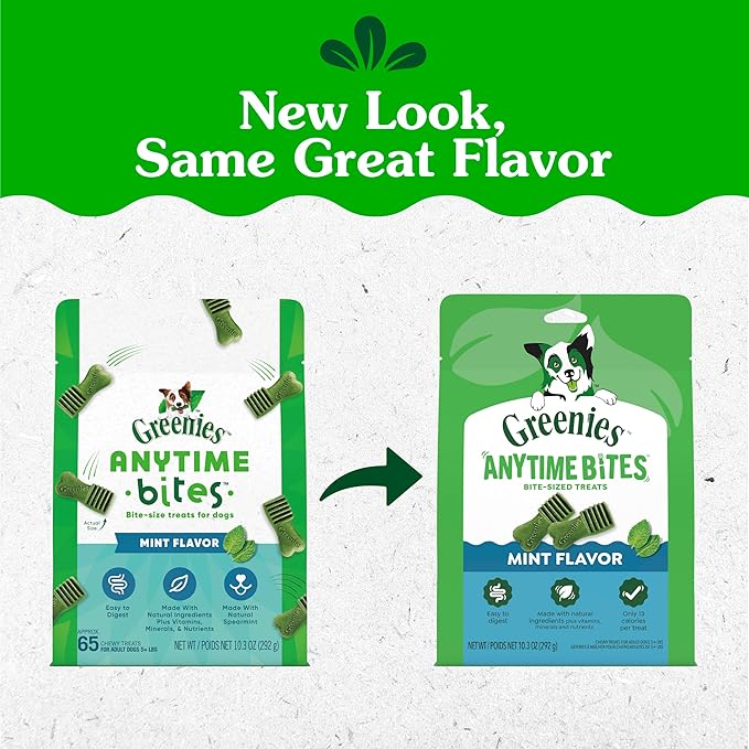 Greenies Anytime Bites Dog Treats, Mint Flavor, Dog Training Treats, 10.3 oz. Bag