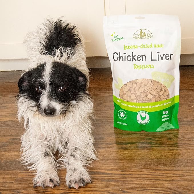 Fieldcrest Farms Freeze-Dried Chicken Liver Dog Food Topper or Treat, 100% Single Ingredient Chicken Liver, High-Protein, Raw & Grain-Free, 12 oz