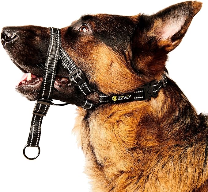 Adjustable Dog Head Halter with Safety Strap, Soft Padded Dog Head Collar for Small Medium Large Dogs, No-Pull Dog Harness for Training and Walking (Large, Black)