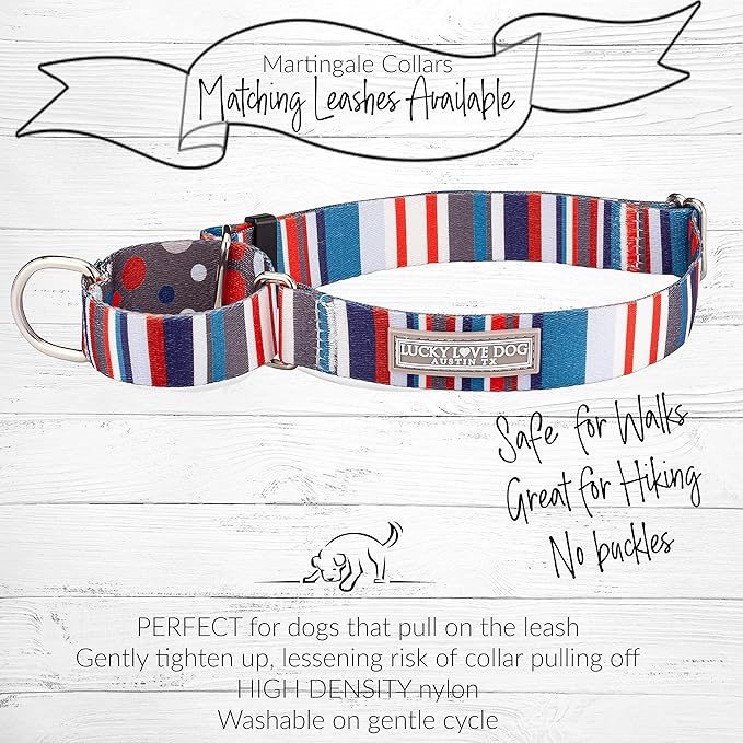 Lucky Love Dog Martingale Dog Collar - Adjustable, No-Slip, Durable, & Soft Webbing Collar for Male and Female Dogs Ideal for Training & Walking - Linus, Large