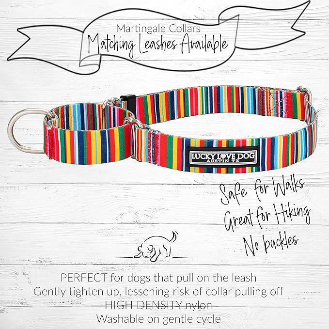 Lucky Love Dog Martingale Dog Collar - Adjustable, No-Slip, Durable, & Soft Webbing Collar for Male and Female Dogs Ideal for Training & Walking - Hippie, Small