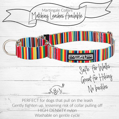 Lucky Love Dog Martingale Dog Collar - Adjustable, No-Slip, Durable, & Soft Webbing Collar for Male and Female Dogs Ideal for Training & Walking - Hippie, Small