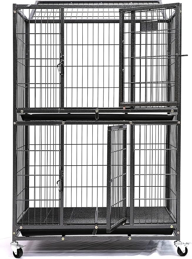 Homey Pet 31 Inch Two Tiers Heavy Duty Dog Crate Cage Kennel with Four Lockable Wheels, Removable Tray, Escape Proof Wire Drop Dog Crates for Small Dogs