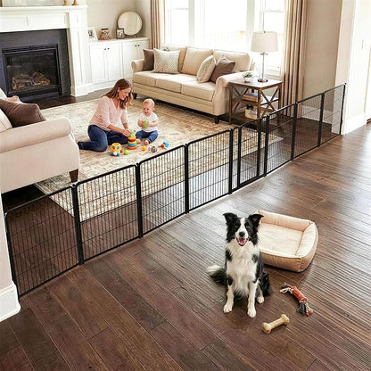 FXW Dog Gate Extra Wide Designed for Indoor Use, Adjustable Width Up to 219-inch Wide (32" H 8 Wire Panels for Small and Medium Dogs), Black