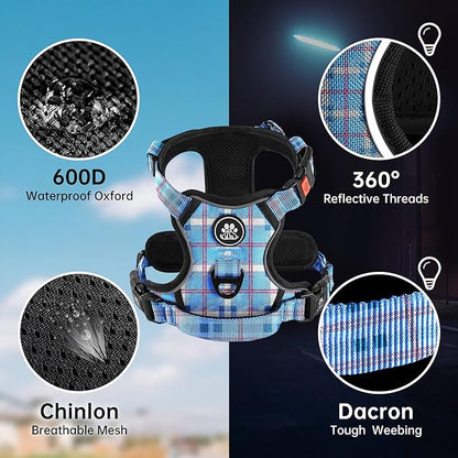 NESTROAD No Pull Dog Harness with Leash, Reflective No Choke Pet Vest Harness,Adjustable Soft Padded Dog Harness with Easy Control Handle for Small Dogs(Checkered Blue,Small)