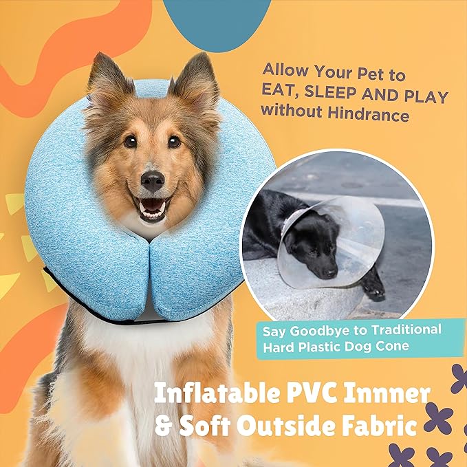 Big Ant Protective Inflatable Collar for Dogs and Cats, Soft Cone for Dogs After Surgery, Dog Neck Donut Collar, Dog Cone Collar Soft Pet Recovery Collar Does Not Block Vision E-Collar (Large, Blue)