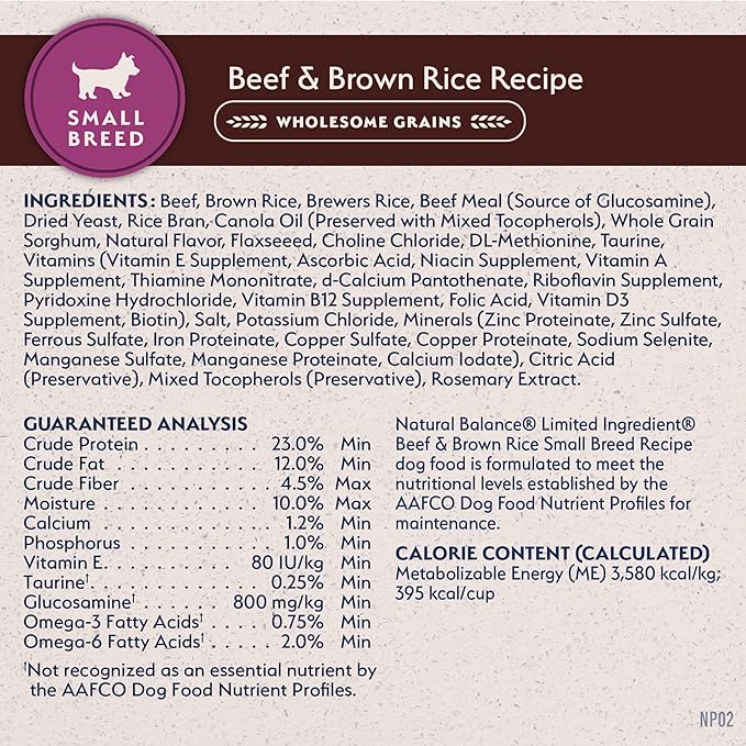 Natural Balance Limited Ingredient Small-Breed Adult Dry Dog Food with Healthy Grains, Beef & Brown Rice, 4 Pound (Pack of 1)