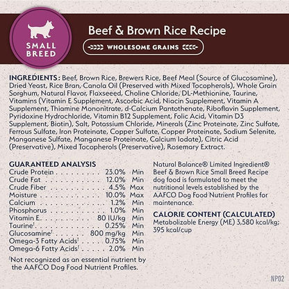 Natural Balance Limited Ingredient Small-Breed Adult Dry Dog Food with Healthy Grains, Beef & Brown Rice, 4 Pound (Pack of 1)